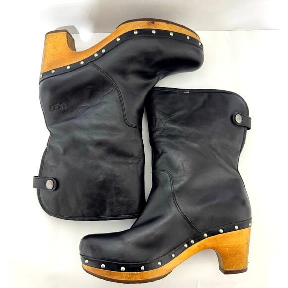Ugg Lynnea 1958 Women’s Black Leather Wool Lined Heeled Boots Size 7 - Picture 7 of 12